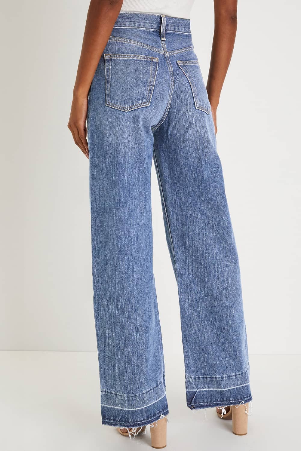 Dusk Blue Raw Hem Unique Cuffs Straight High Rise Loose Jeans