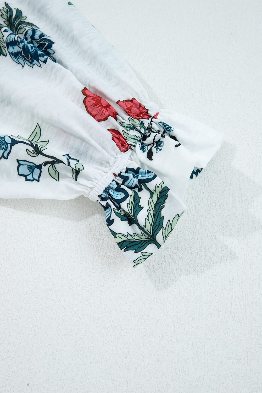 White Floral Print Frilled Collar V Neck Button Down Long Sleeve Shirt