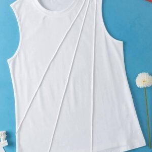 White Crew Neck Pleated Tank Top