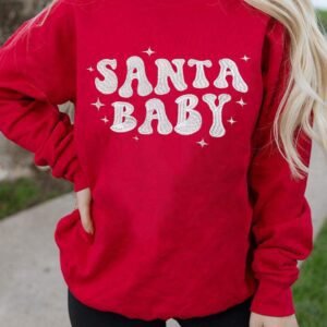 Red Santa Baby Embroidered Crewneck Christmas Sweatshirt