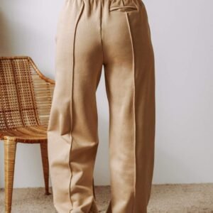 Smoke Gray Exposed Seam Drawstring High Waist Wide Leg Pants