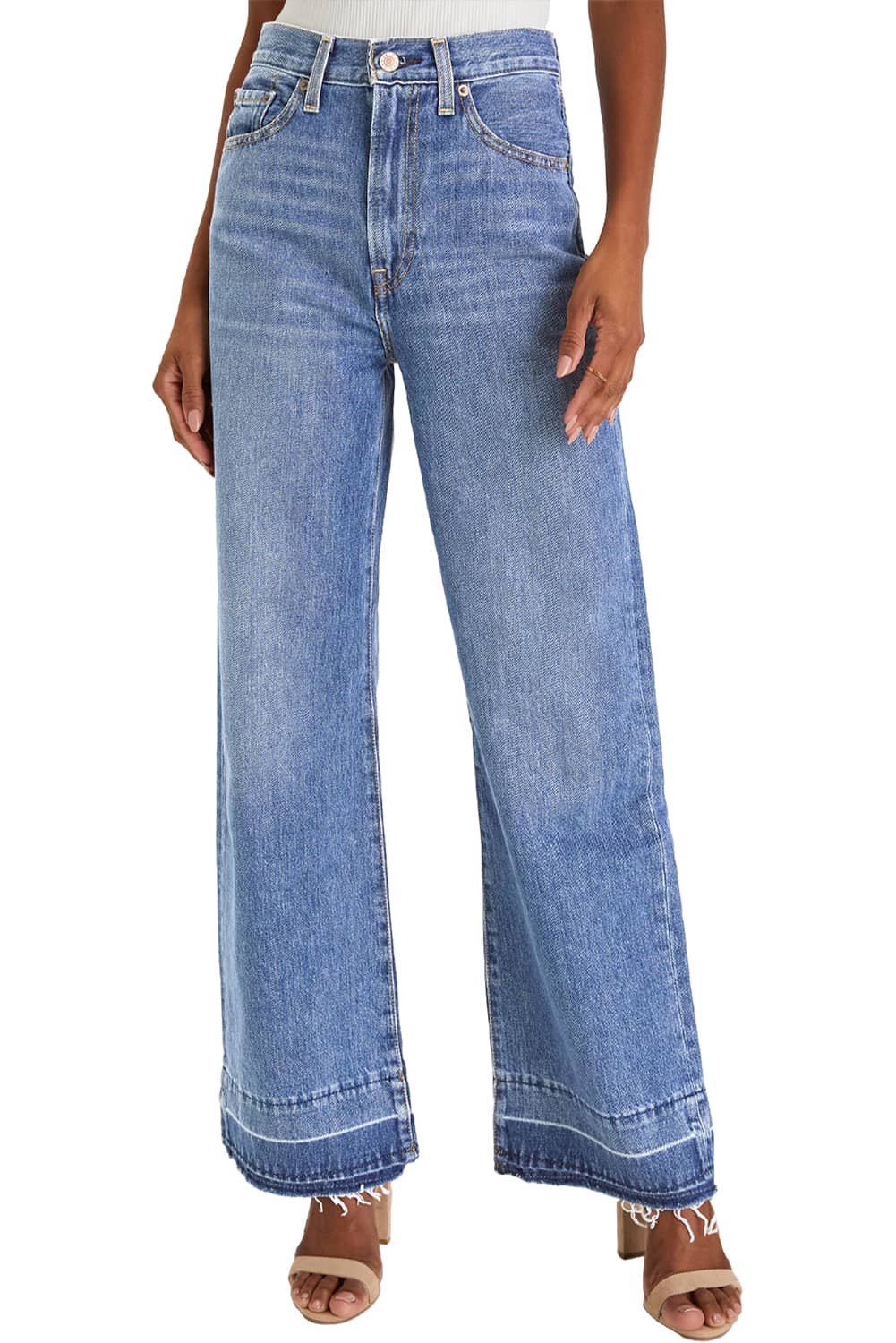 Dusk Blue Raw Hem Unique Cuffs Straight High Rise Loose Jeans