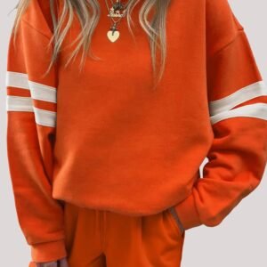 Orange Varsity Striped Sleeve Drop Shoulder Sweatshirt And Short Set
