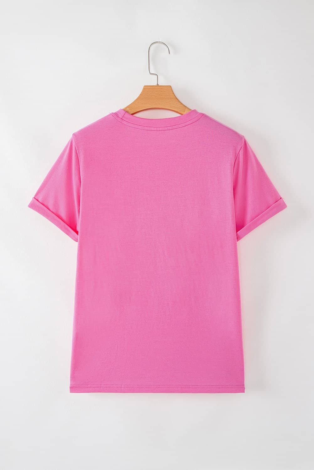 Sachet Pink Bright Casual Plain Crew Neck Tee