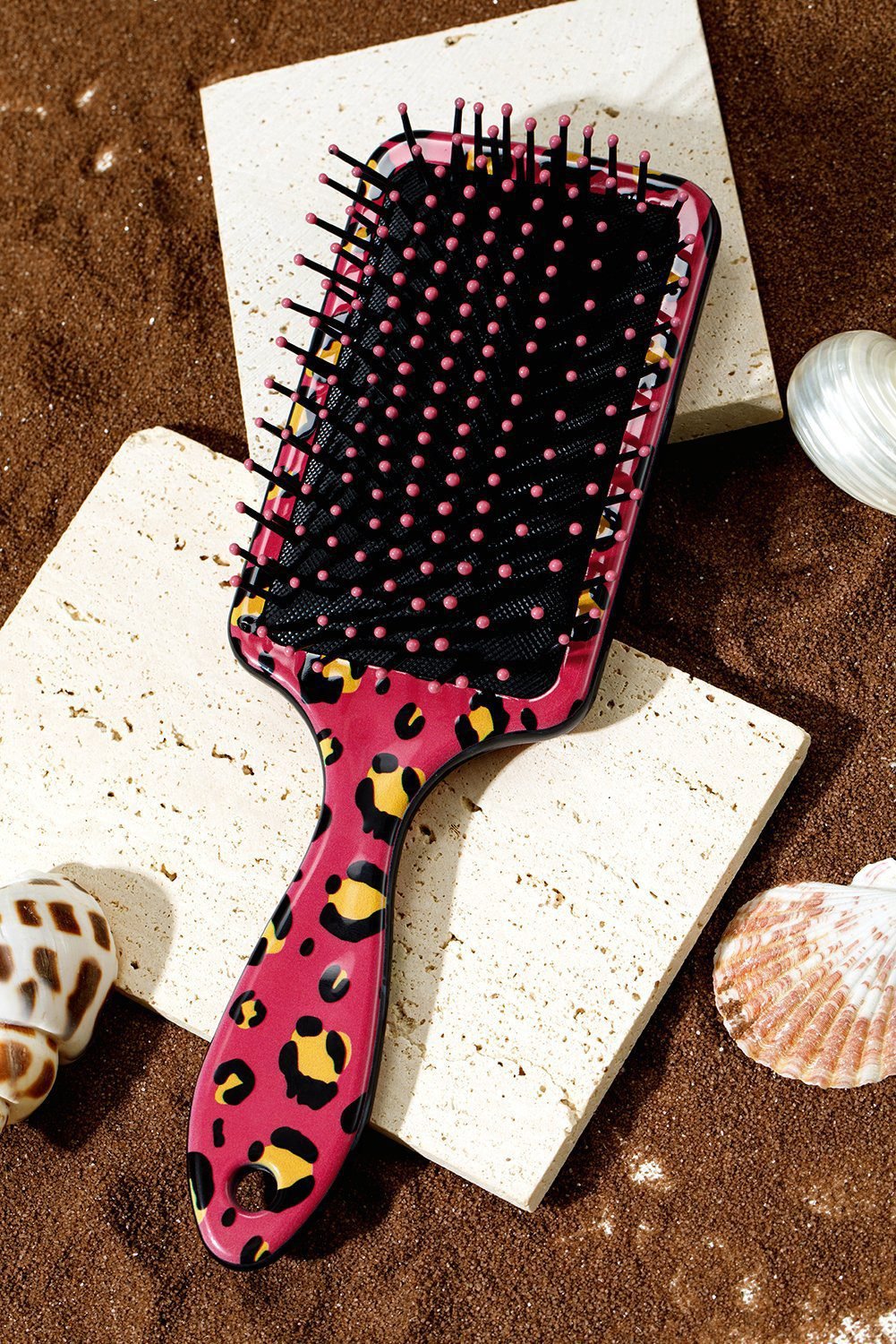 Strawberry Pink Leopard Print Long Handle Air Cushion Comb
