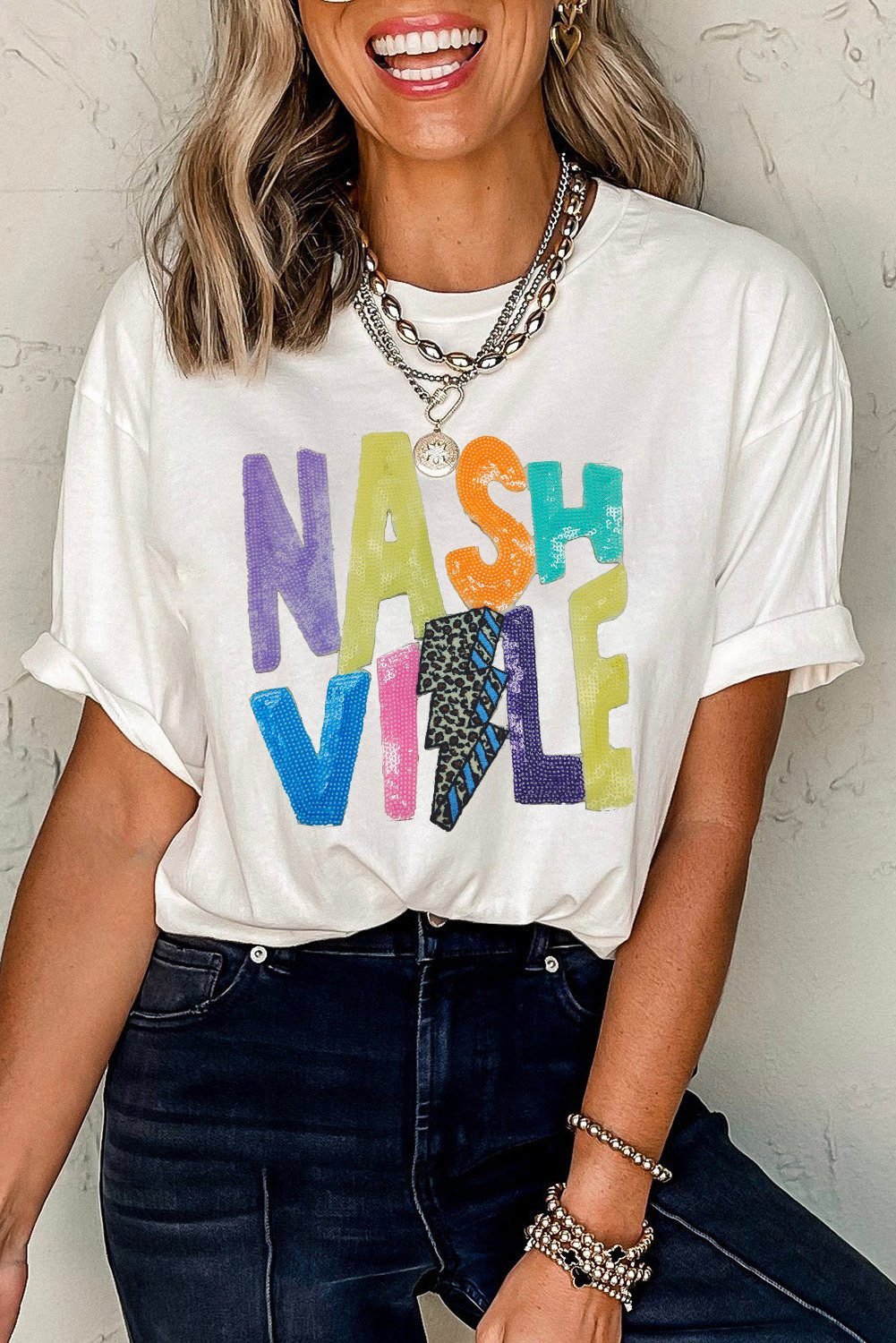 White Lightening Nashville Graphic Crewneck T Shirt