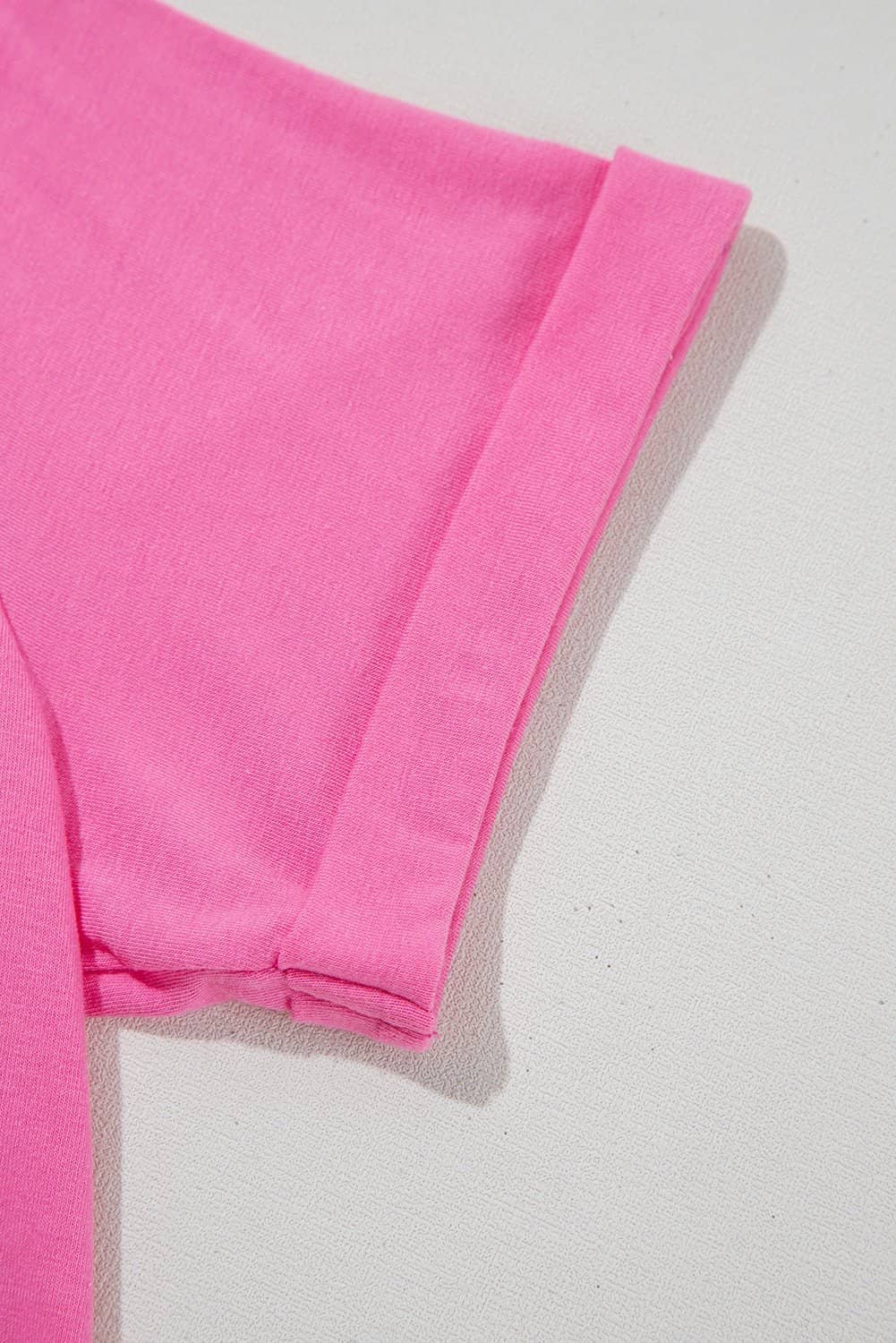 Sachet Pink Bright Casual Plain Crew Neck Tee