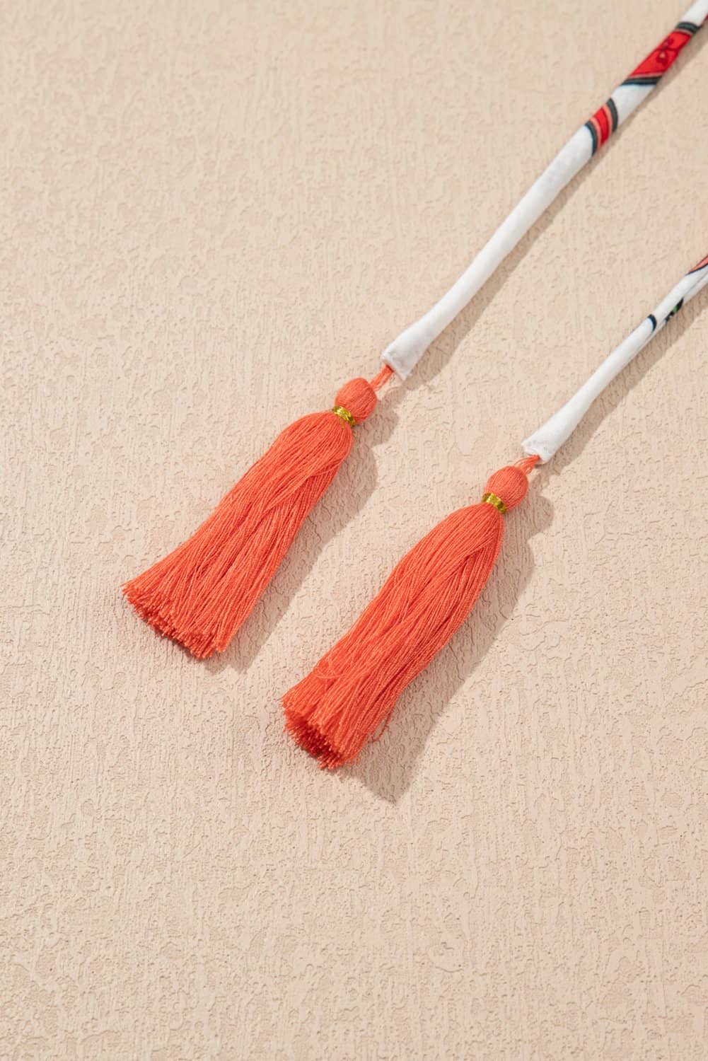 White Floral Print Contrast V Neck Tassel Tie Lace Detail Short Sleeve Blouse