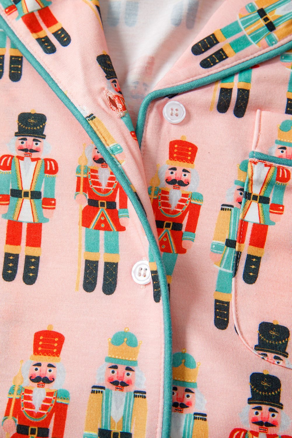 Pink Nutcracker March Long Sleeve Button Up 2Pcs Pajama Short Set