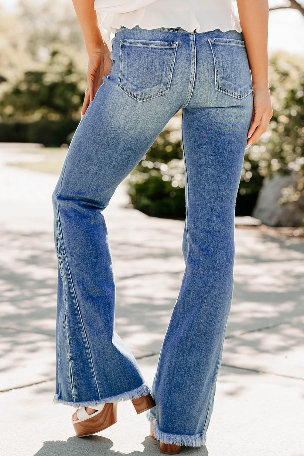 Ashleigh Blue Cut Out Side Frayed Hemline Flare Jeans