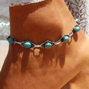 Silver Bohemian Turquoise Casual Anklet