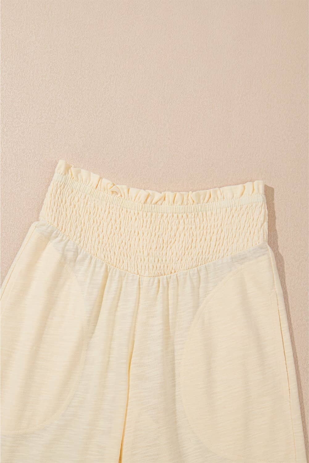 Beige Solid Color Tank Top And Smocked Waist Pants Set