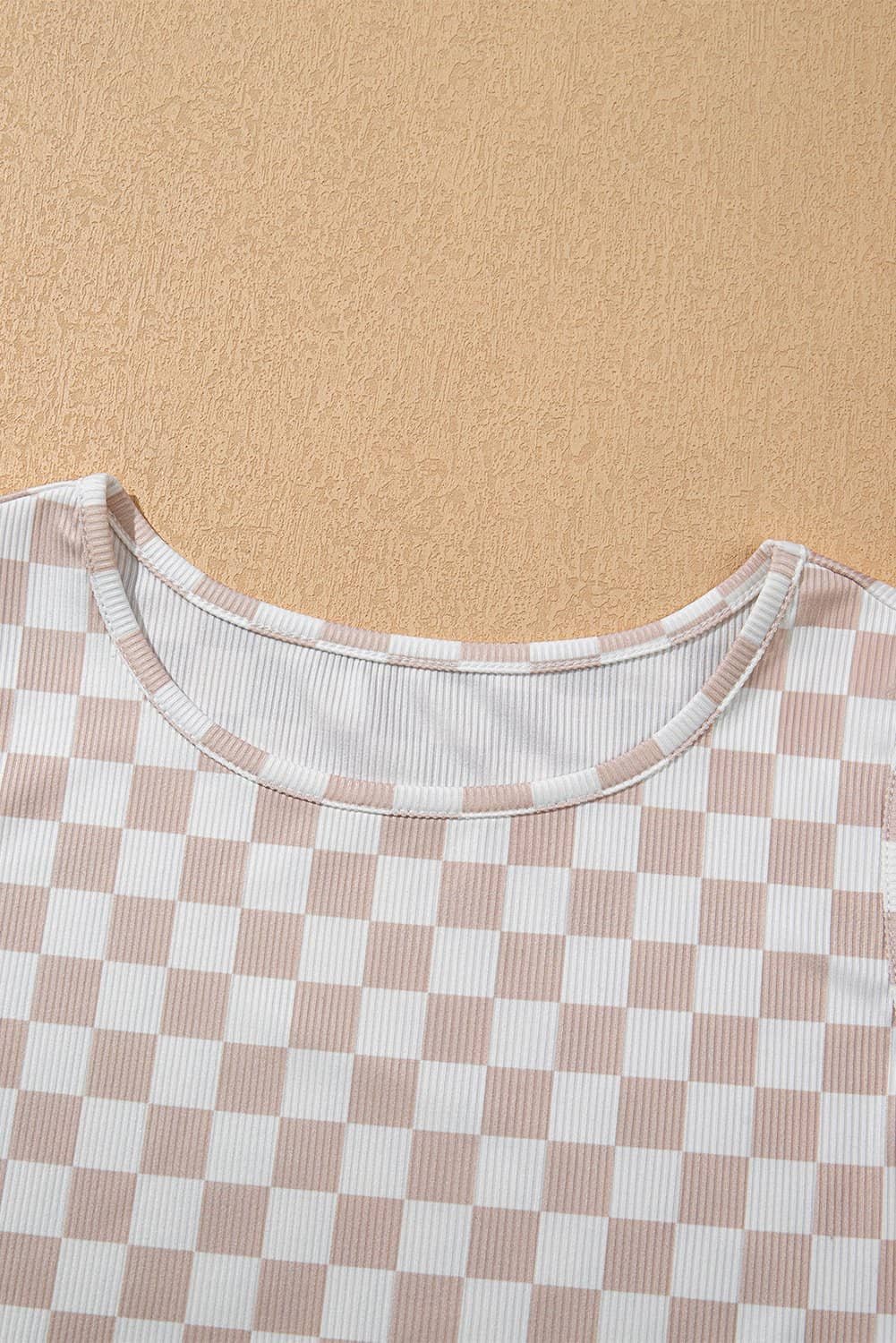 White Ribbed Texture Checkered Print 2Pcs Tank And Pants Set