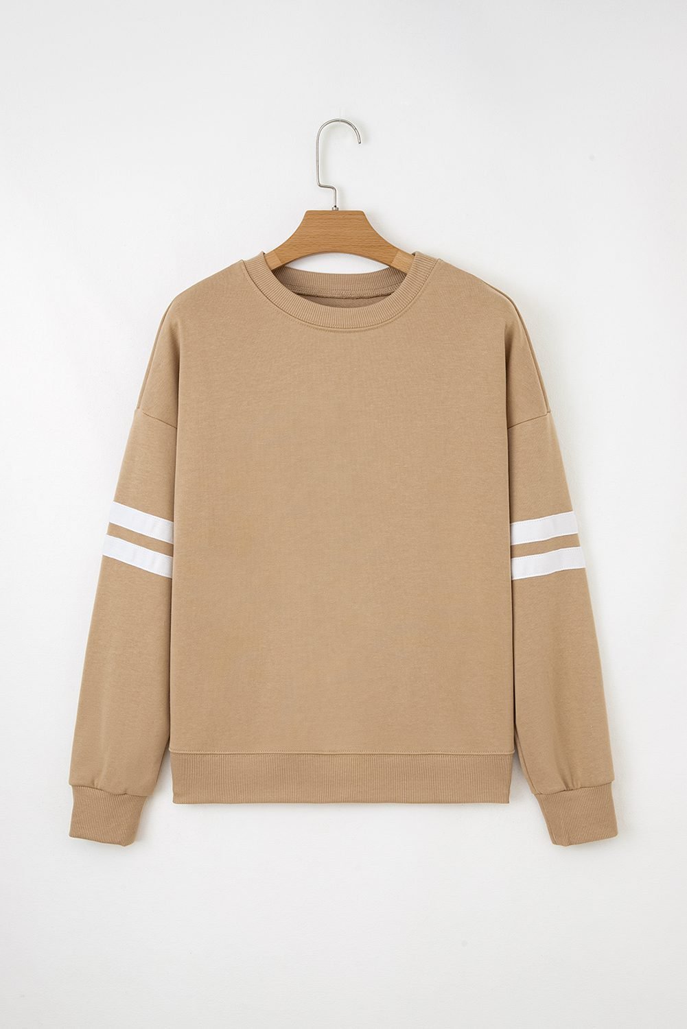 Light French Beige Varsity Striped Detail Drop Shoulder Oversized Sweatshirt