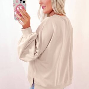 Parchment Embroidered Bow Lantern Sleeve Oversized Pullover Sweatshirt