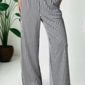 Black Stripe Elastic High Waist Pocketed Loose Pants