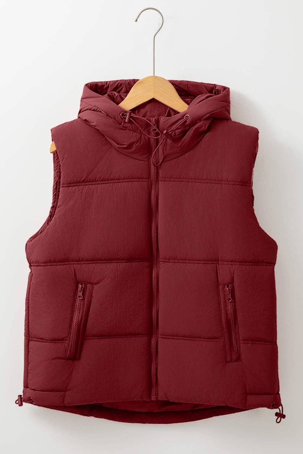 Clay Zip-Up Side Pockets Hooded Puffer Vest