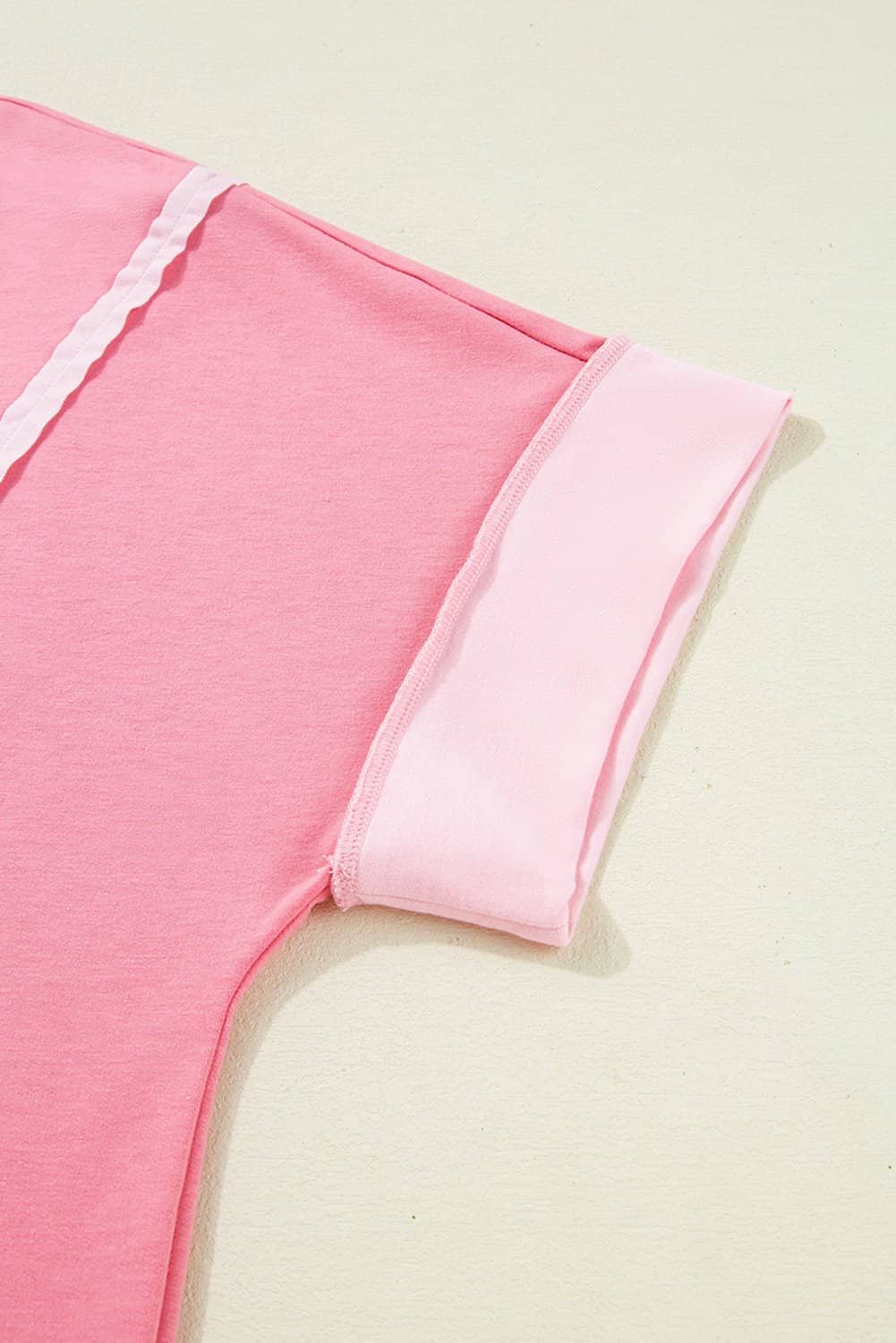 Peach Blossom Two Tones Patchwork Half Sleeve Plus Size T Shirt