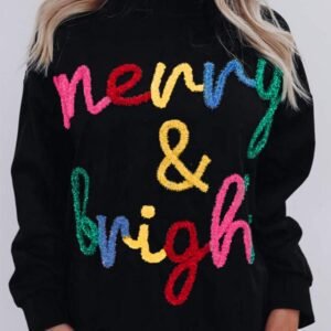Black Colorful Merry & Bright Tinsel Graphic Sweater