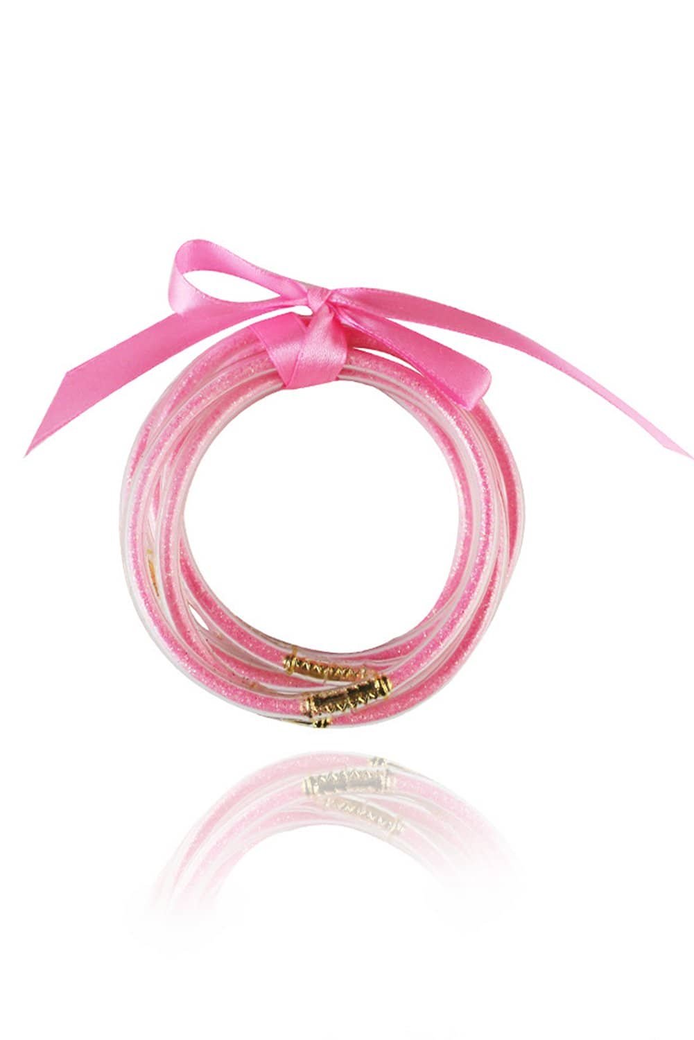 Pink 5Pcs Glitter Jelly Bow Knot Ribbon Bracelet Set