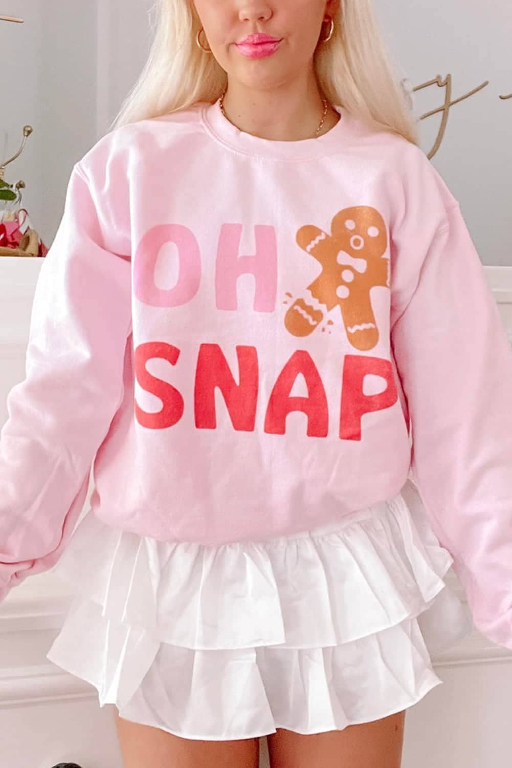 Pink Oh Snap Gingerbread Man Christmas Pullover Sweatshirt