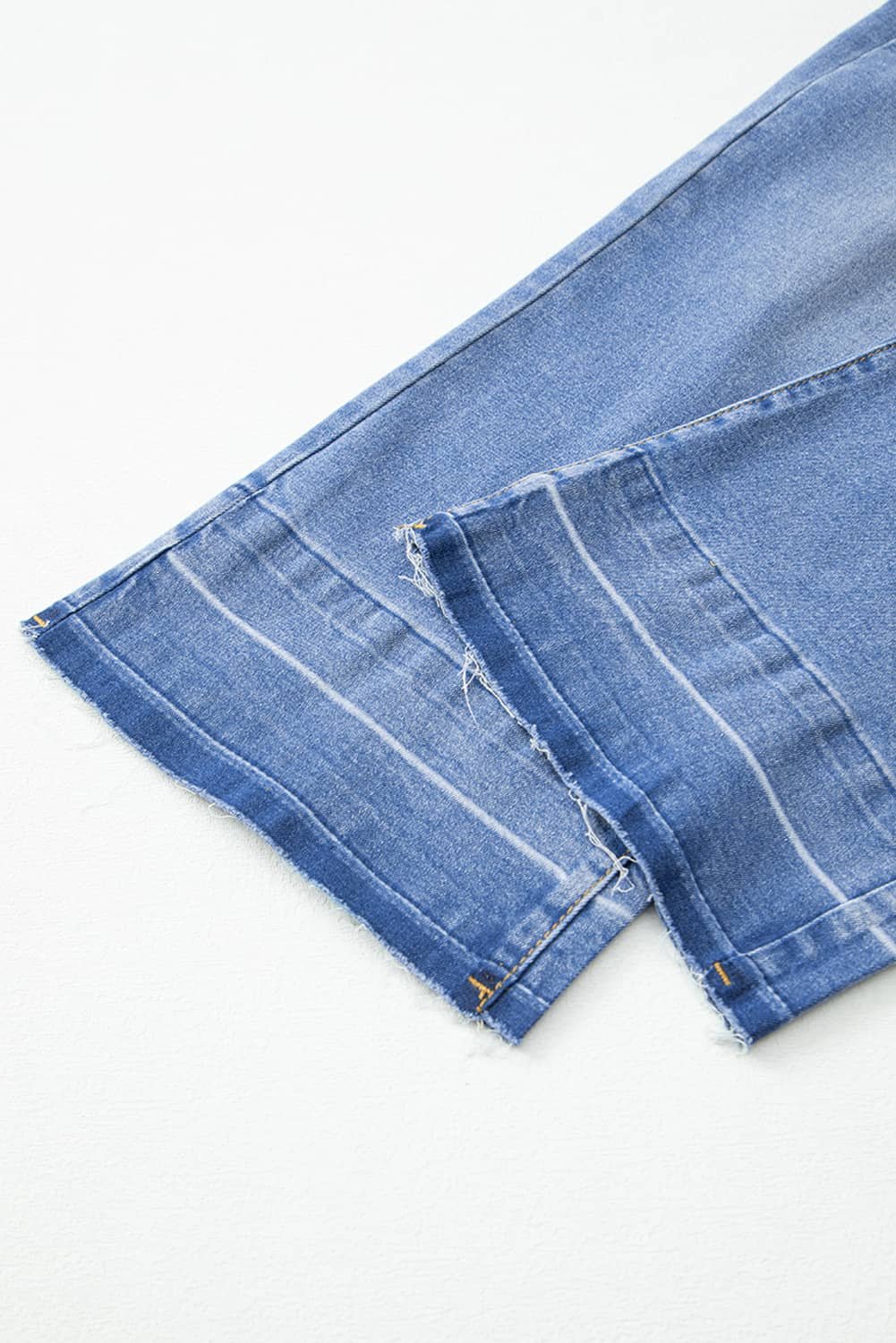 Dusk Blue Raw Hem Unique Cuffs Straight High Rise Loose Jeans