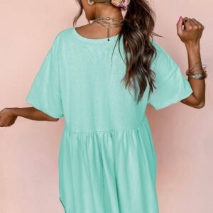 Moonlight Jade Solid Color Pocketed Raw Edge Babydoll Dress