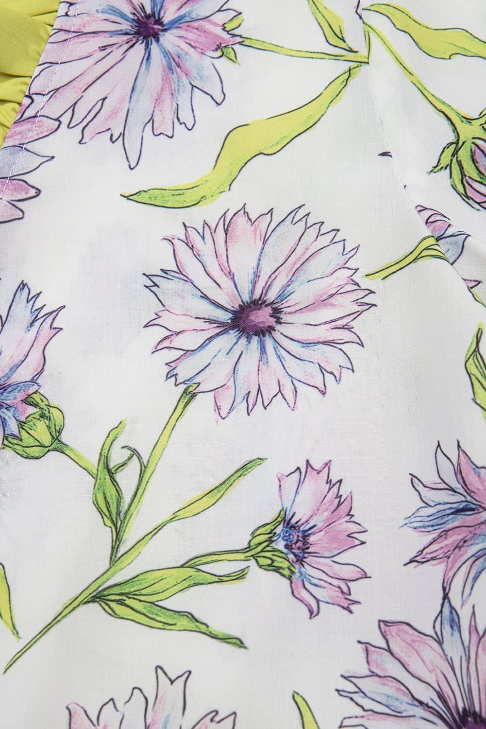 Purple Floral Print Striped Detail Split Neck Flounce Short Sleeve Peplum Blouse