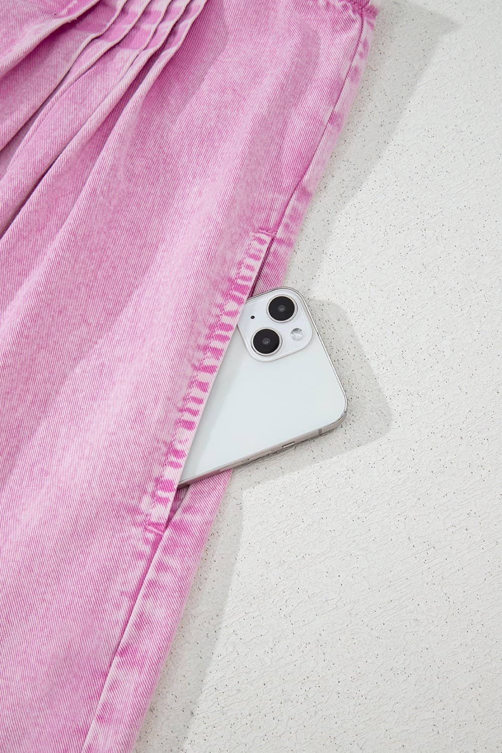 Bonbon Mineral Wash Pleated Bust V Neck Sleeveless Denim Romper