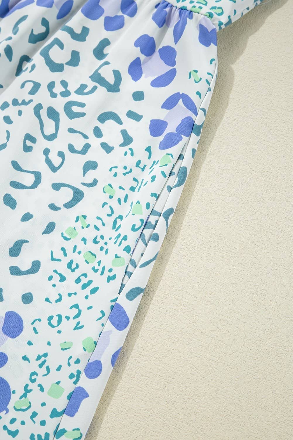 Sky Blue Leopard Contrast Bow Puff Sleeve Mini Dress