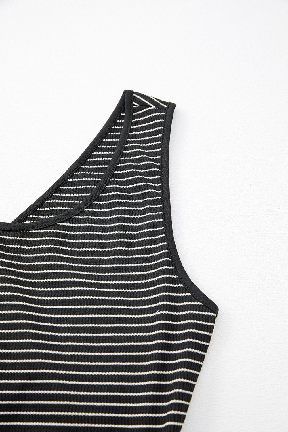 Black Stripe Criss Cross Side Slits Slim Fit Sleeveless Midi Dress