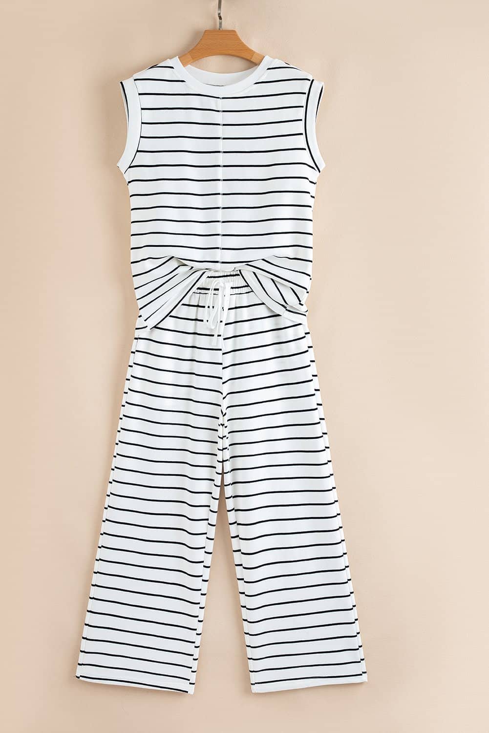 Black Stripe Casual Wide Leg 2Pcs Pants Set