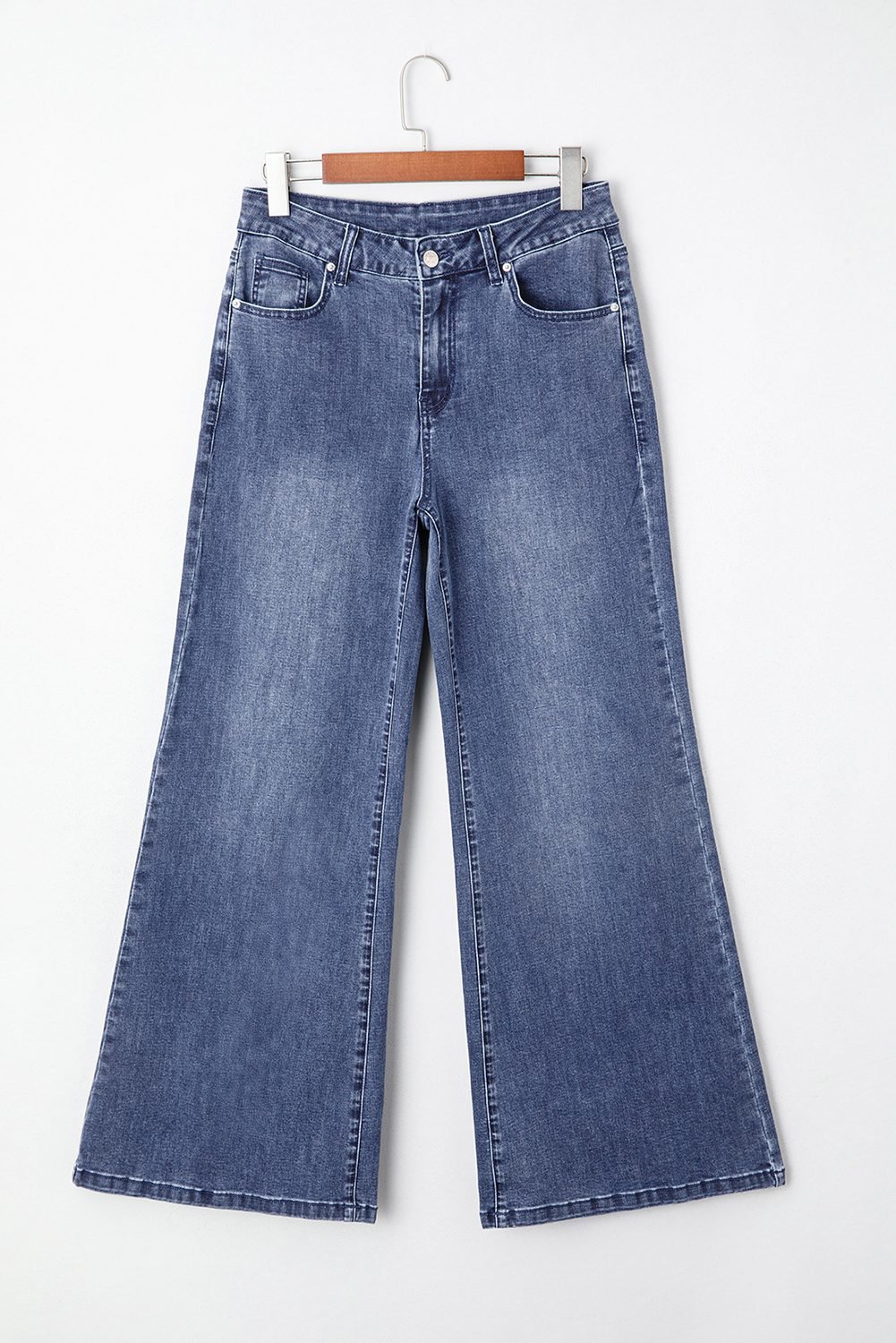 Dirty Blue High Waist Button Zip Fly Bell Bottom Jeans