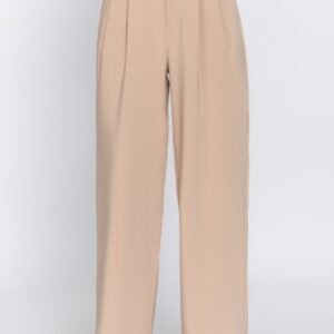 Contrast Waistband Straight Long Pants Taupe