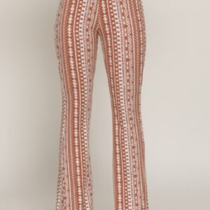 Waist Elastic Slim Flare Print Pants Brown