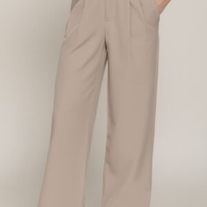 Contrast Denim Waist Straight Long Pants Taupe