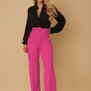 High Waist Pants With Buckle Belt Multi