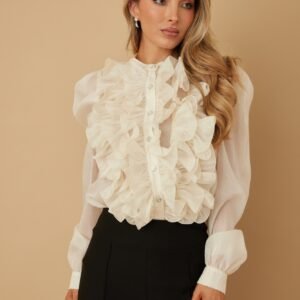 Ruffle Micro Crystal Long Sleeve Blouse-51924