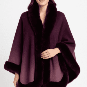 Ombre Faux Fur Trim Cape Wrap-53683
