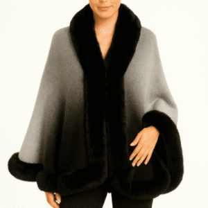 Ombre Faux Fur Trim Cape Wrap-53682