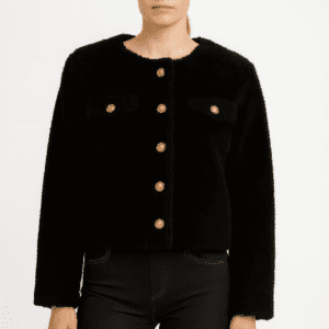 Faux Shearling Button-Front Cropped Jacket-53693