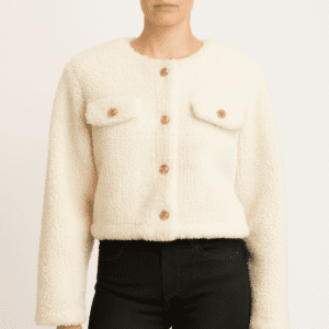 Faux Shearling Button-Front Cropped Jacket-53692