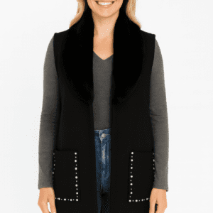 Sleeveless Wool-Blend Vest With Faux Fur Collar-53699