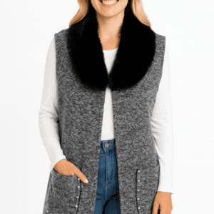 Sleeveless Wool-Blend Vest With Faux Fur Collar-53698