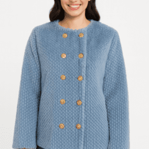 Textured Double-Breasted Faux Shearling Jacket-53702