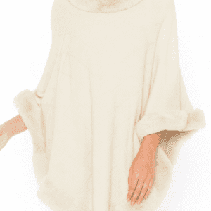 Classic Black Poncho With Faux Fur Trim-53705