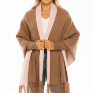 Colorblock Fringe-Trimmed Open Wrap-53715