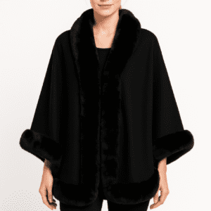 Faux Fur Trim Open-Front Cape Jacket-53722