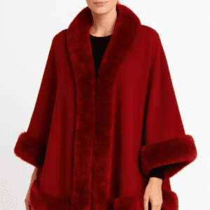 Faux Fur Trim Open-Front Cape Jacket-53723