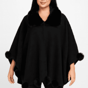 Trim Cape With Faux Fur Collar-53724